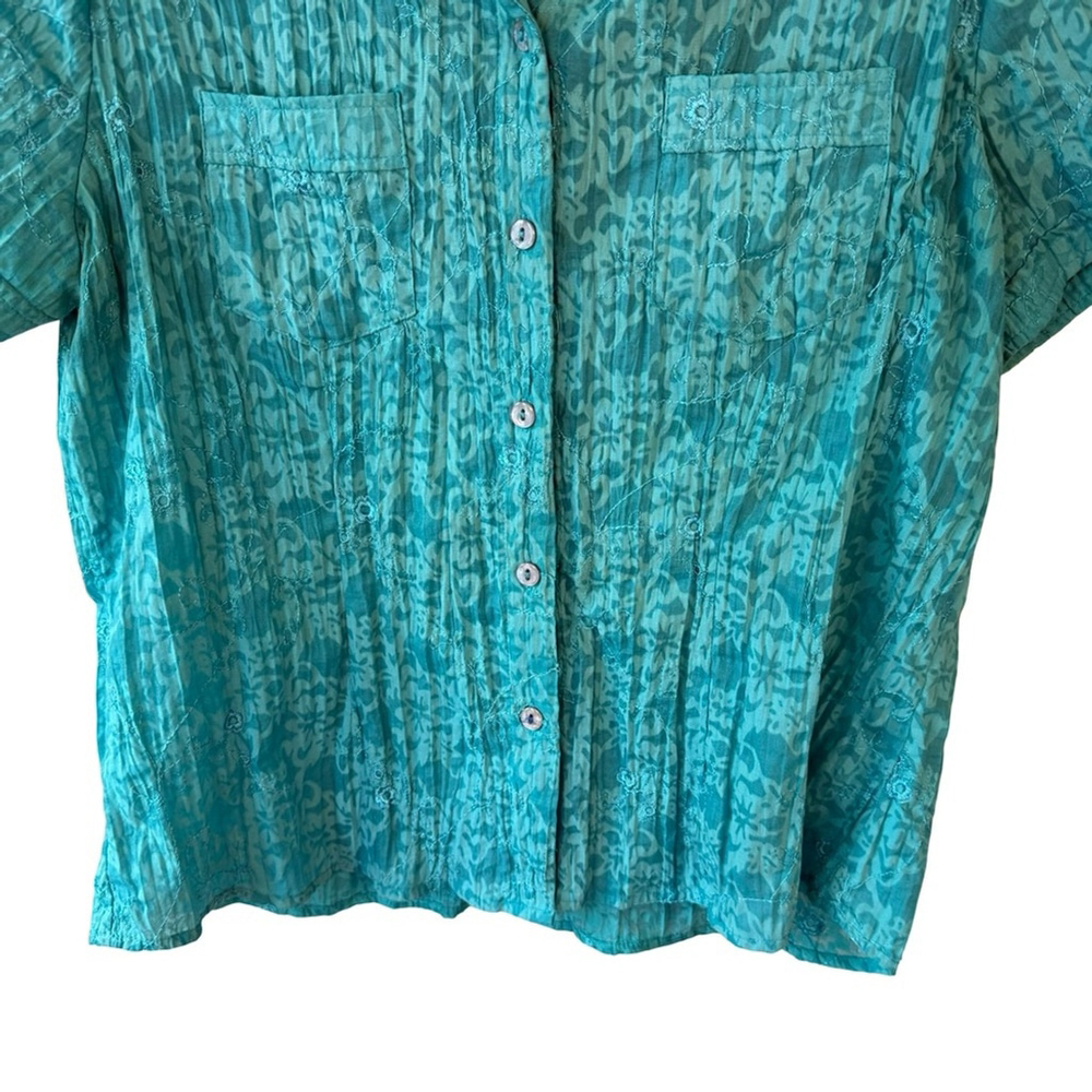 TanJay Turquoise Button-Down Embroidered Shirt Size MP Boho Office Lightweight - Picture 8 of 10